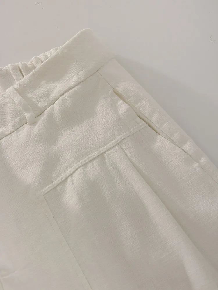 High Waist Cotton-Linen Wide Leg Pants