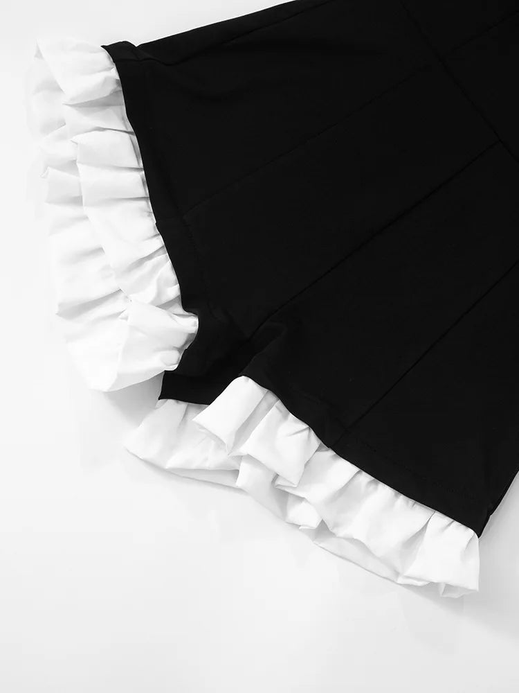 Off-Shoulder Ruffled Patchwork Romper