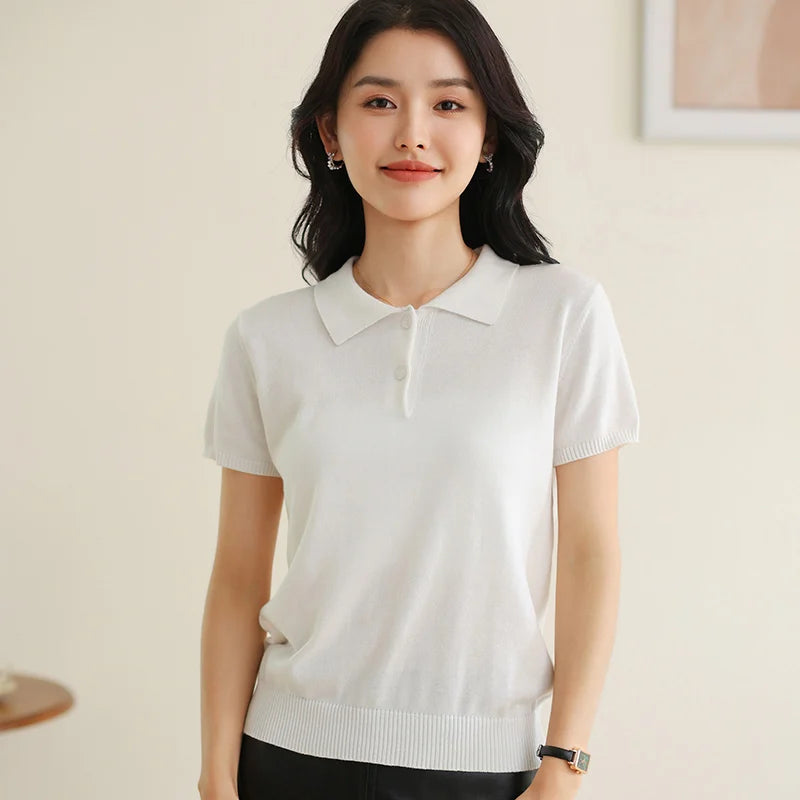 Women’s 100% Cotton Polo Collar Top