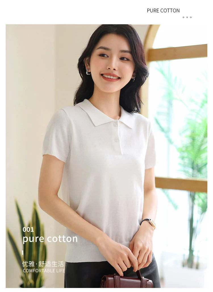 Women’s 100% Cotton Polo Collar Top