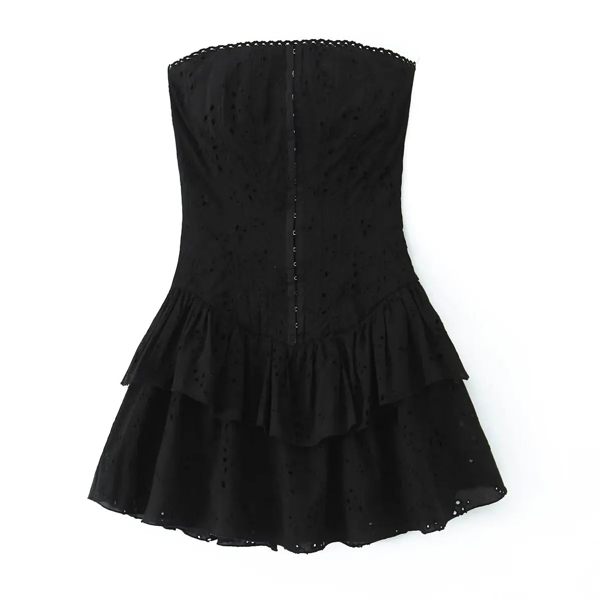 Hollow Out Embroidered Strapless Fit-and-Flare Mini Dress