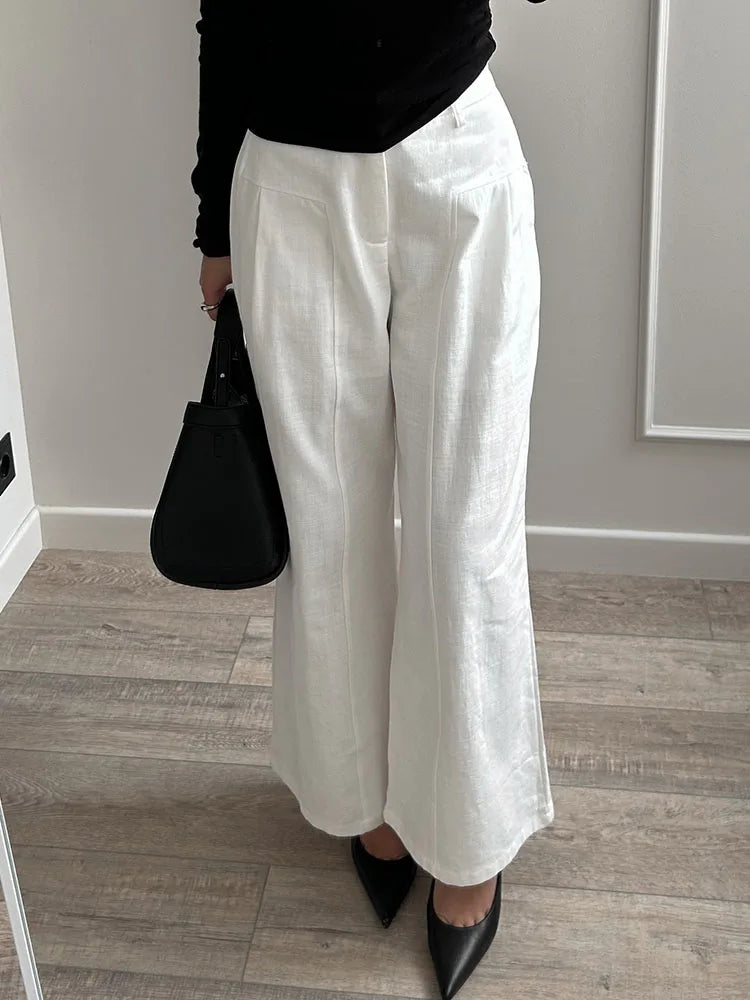 High Waist Cotton-Linen Wide Leg Pants