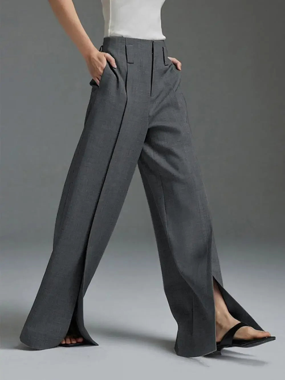 Black & White High-Waist Straight Suit Pants