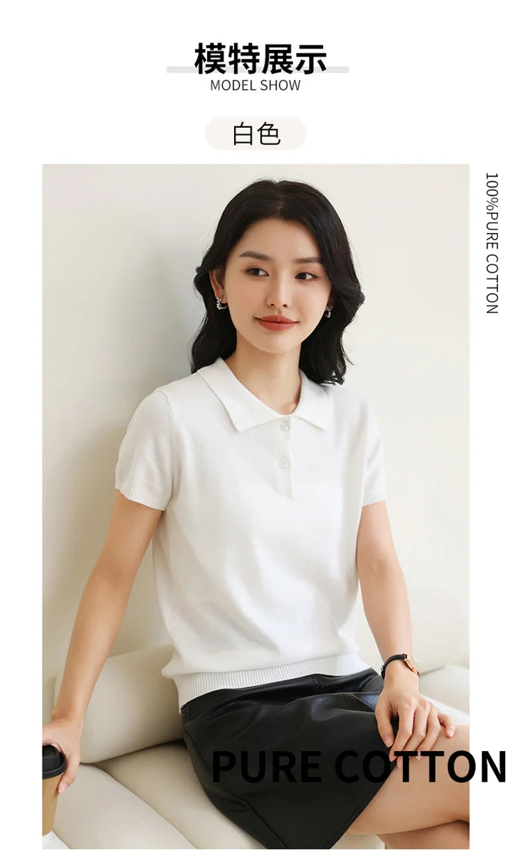 Women’s 100% Cotton Polo Collar Top