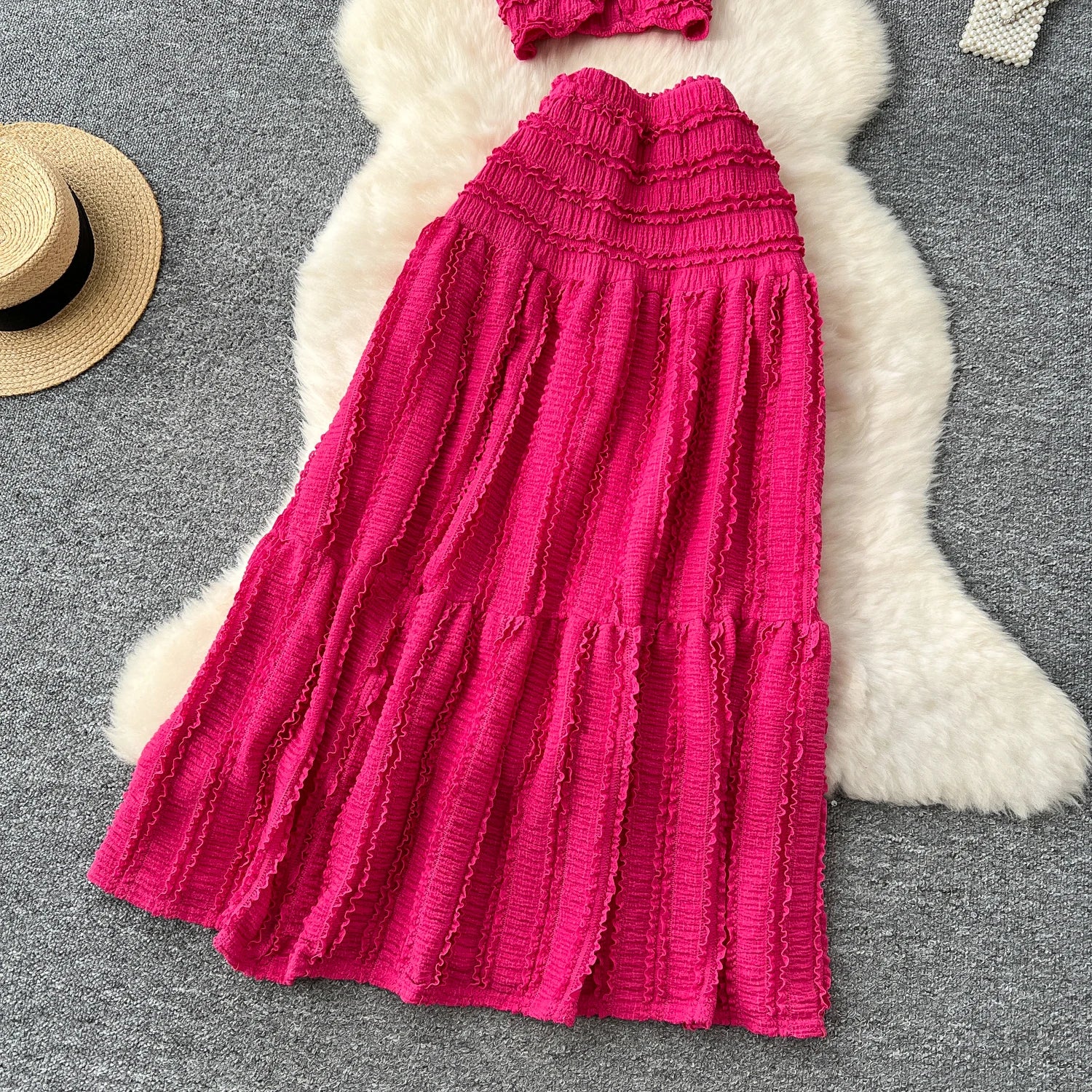 Women’s Casual Beach Two-Piece Set – Button-Front Camisole & A-Line Skirt