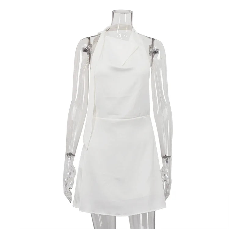 White Satin Backless A-Line Dress