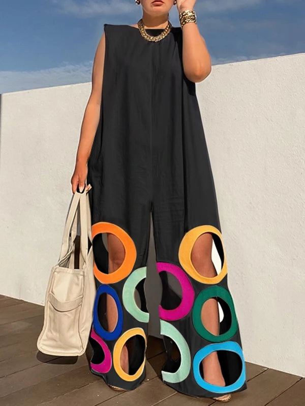 Rainbow Hollow Wide-Leg Sleeveless Jumpsuit