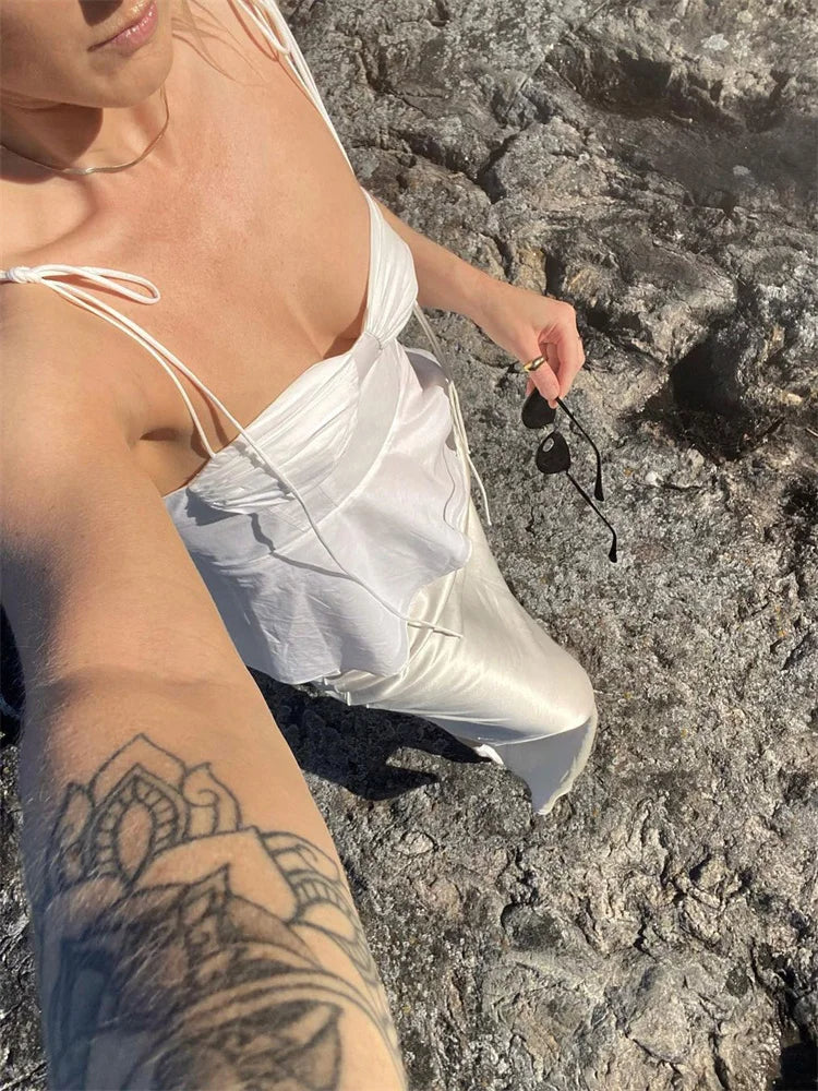 Smocked Strappy Ruffle Camisole