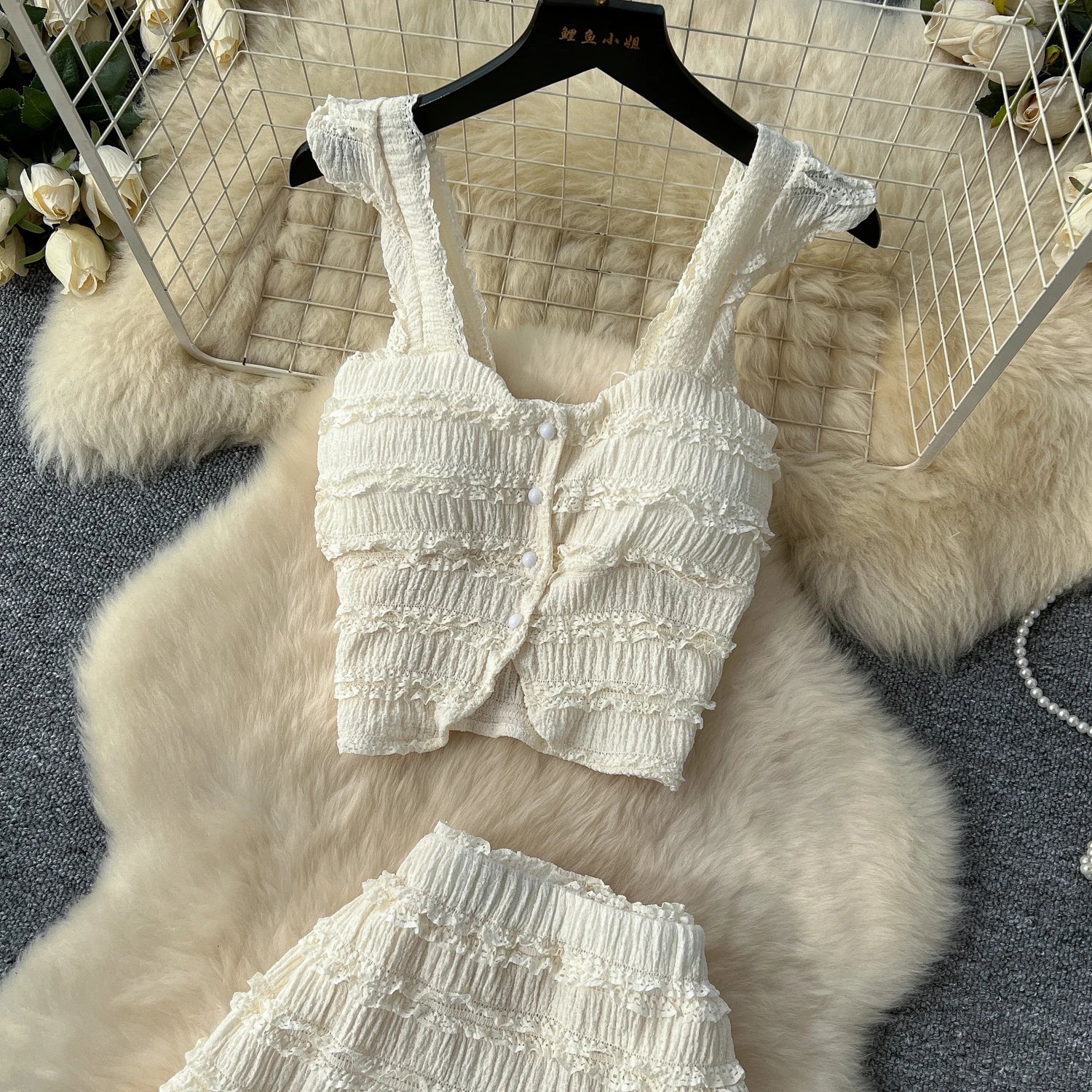 Women’s Casual Beach Two-Piece Set – Button-Front Camisole & A-Line Skirt