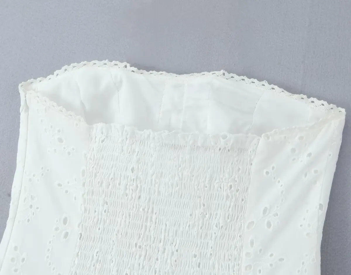 Hollow Out Embroidered Strapless Fit-and-Flare Mini Dress