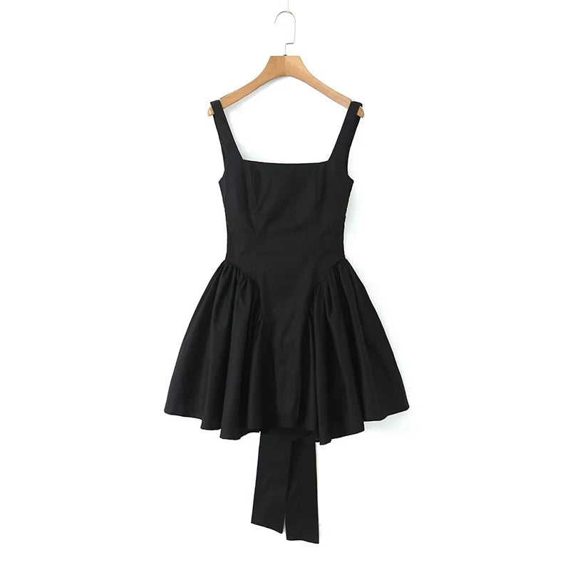 Backless Tie-Bow Pleated Mini Dress