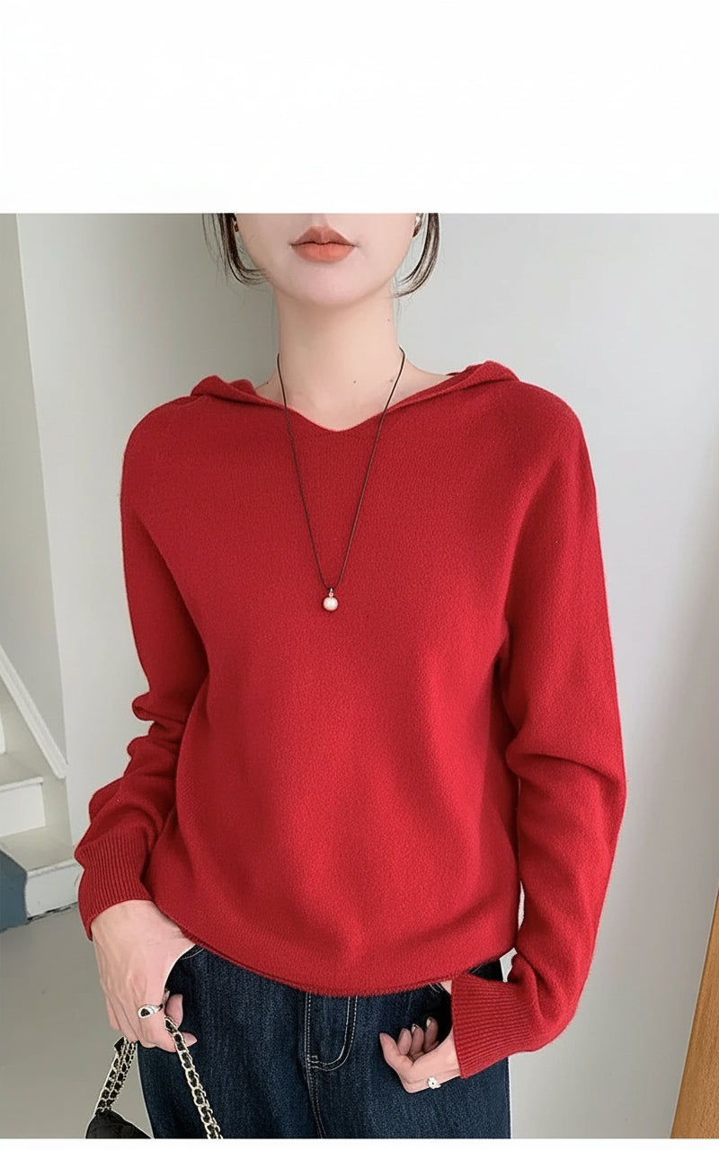 Red:: Person wearing a red hoodie with text overlay on a white background