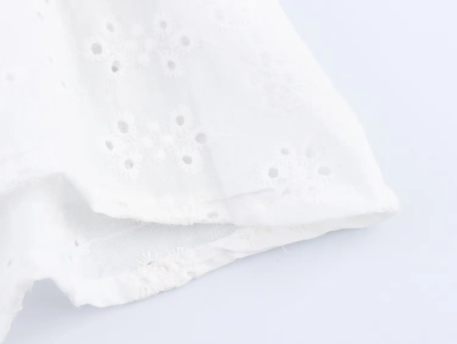 Openwork Embroidered White V-Neck Shirt