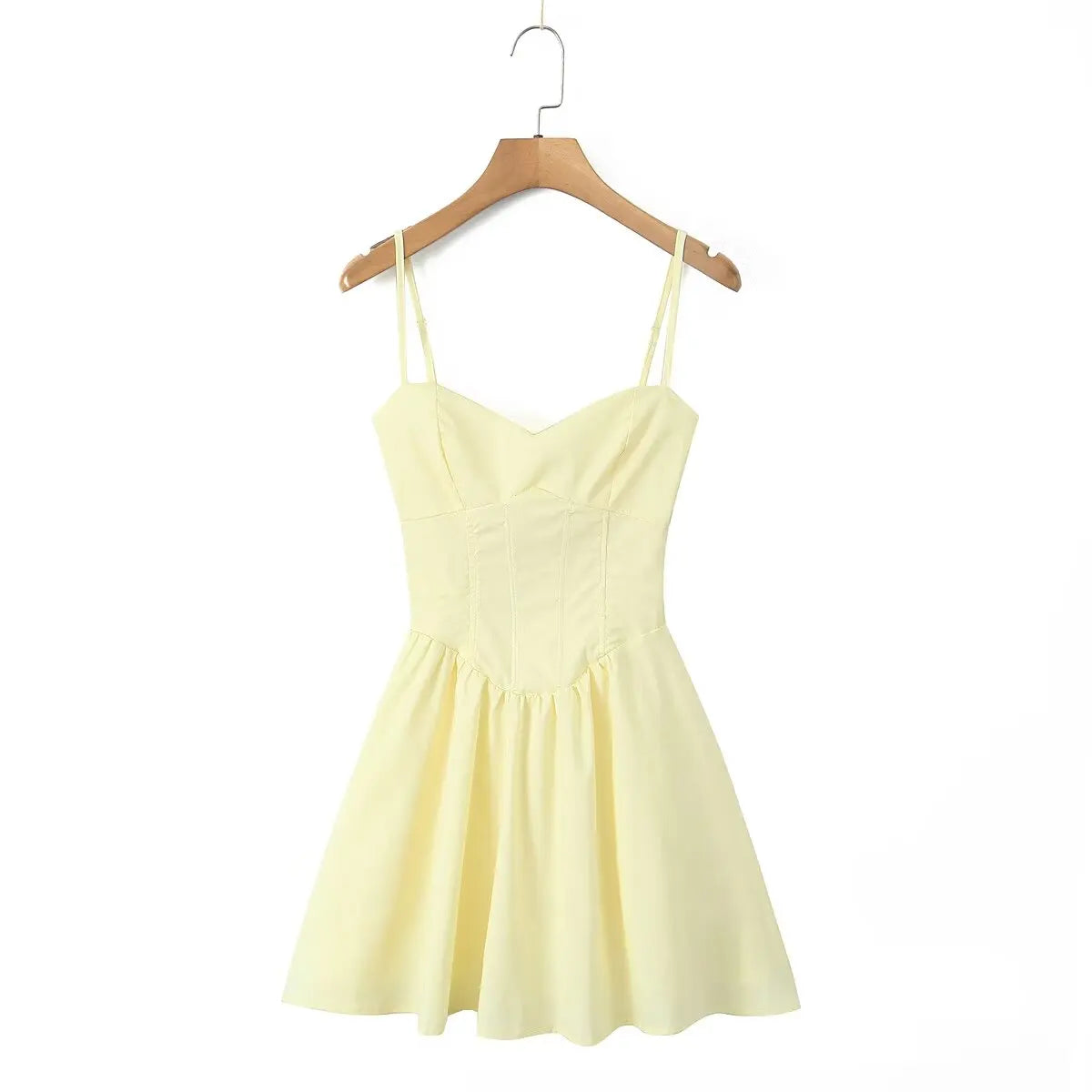 Yellow Fit-and-Flare Fishbone Waist Mini Dress