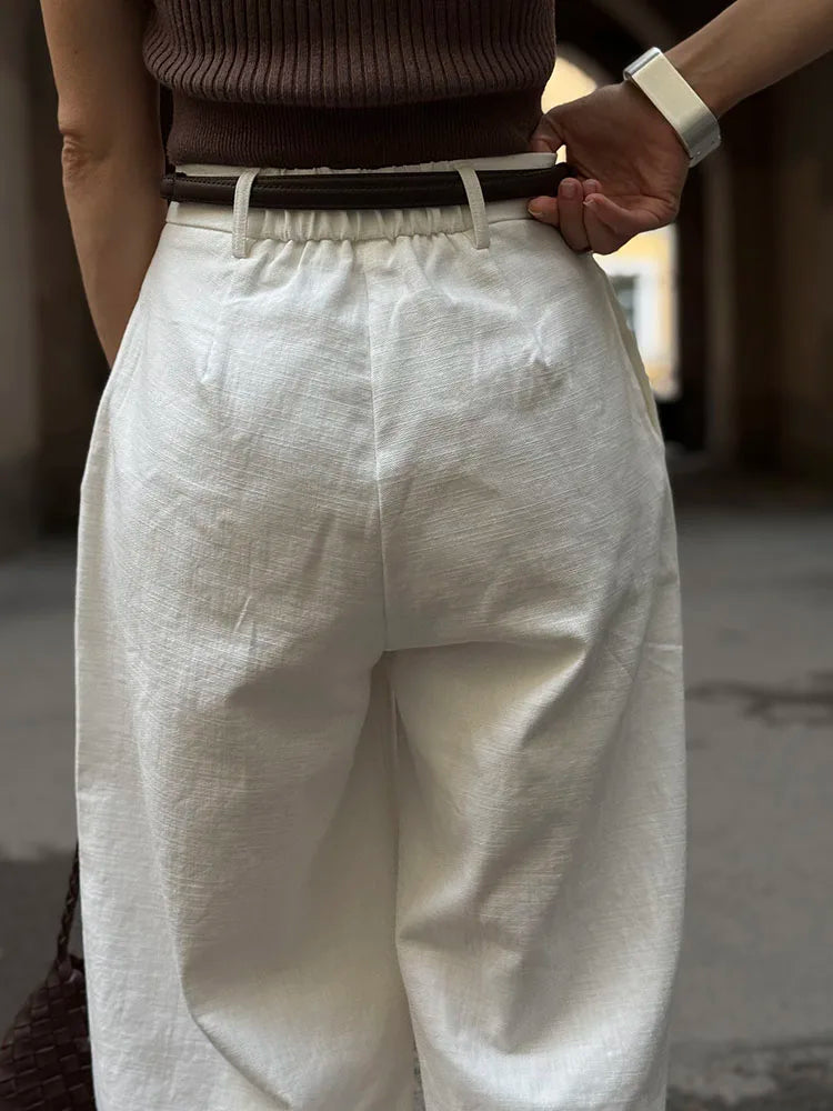 High Waist Cotton-Linen Wide Leg Pants