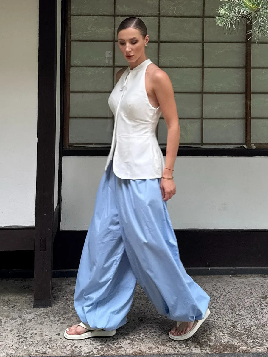 High Waist Wide-Leg Patchwork