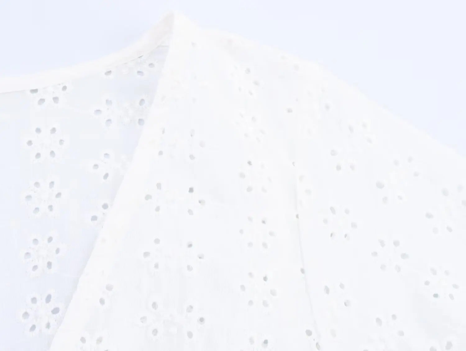 Openwork Embroidered White V-Neck Shirt