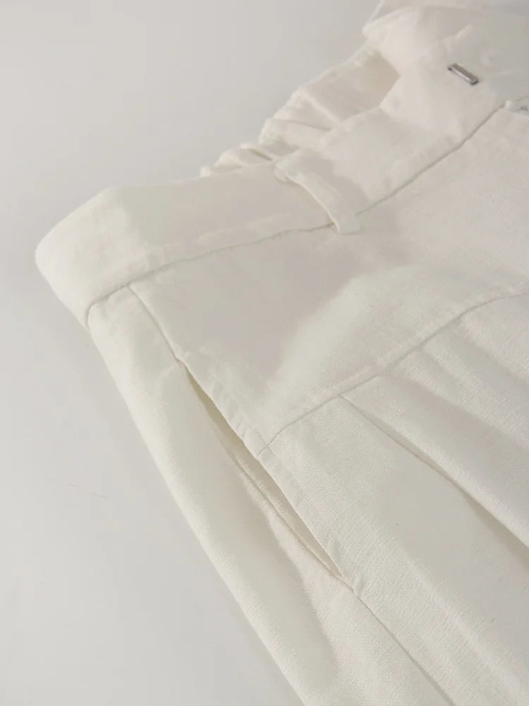 High Waist Cotton-Linen Wide Leg Pants