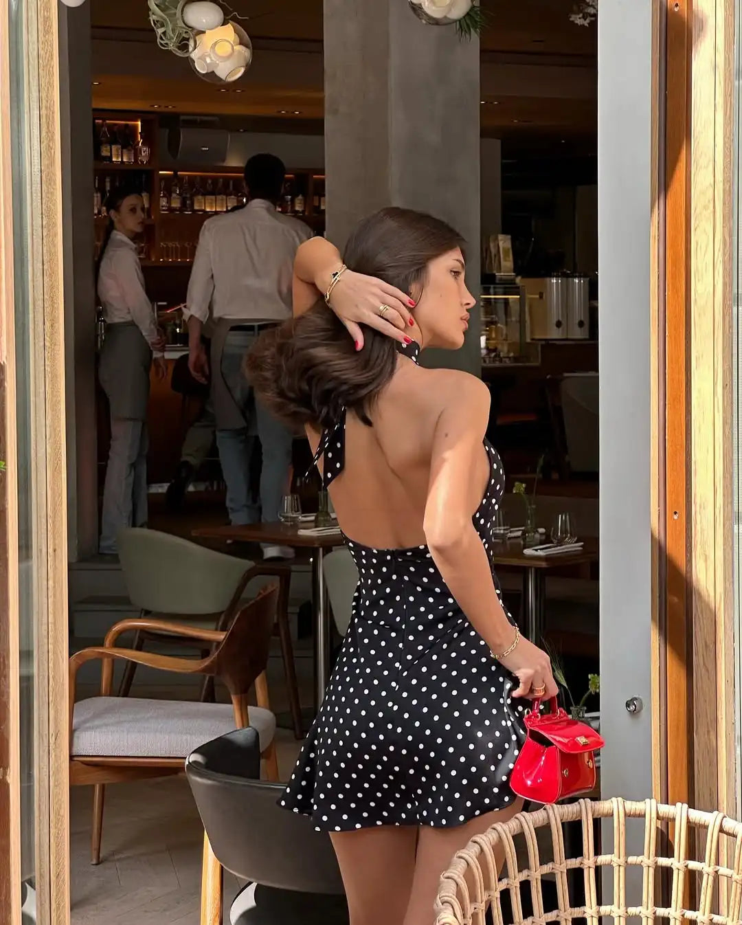 Polka Dot Off-Shoulder Backless Halter Mini Dress