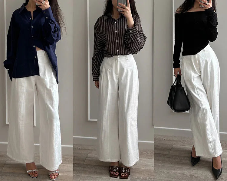 High Waist Cotton-Linen Wide Leg Pants