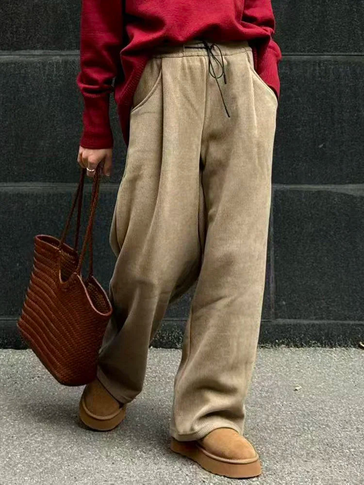 High Waist Corduroy Fleece Pants