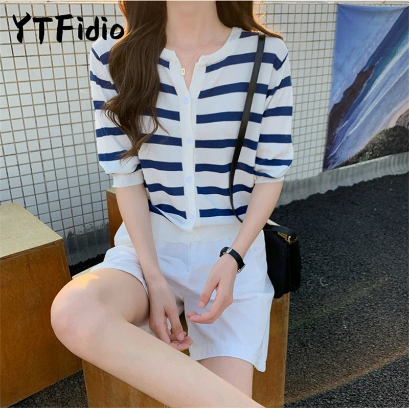 Striped V-Neck Cardigan