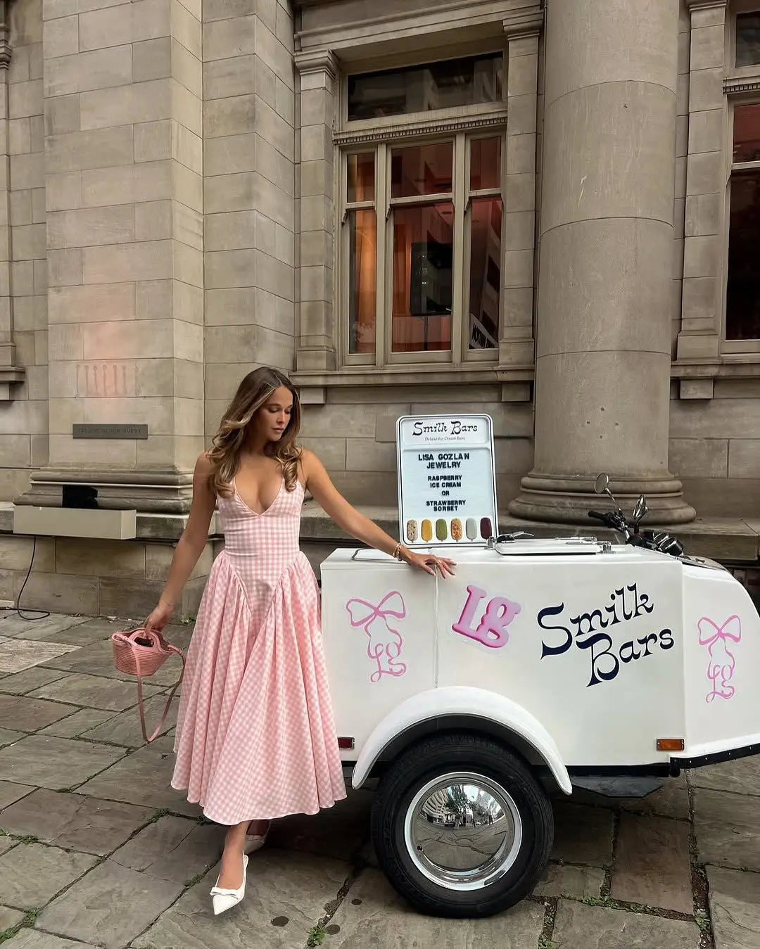 Pink Plaid Backless Halter Low-Waist Mini Dress