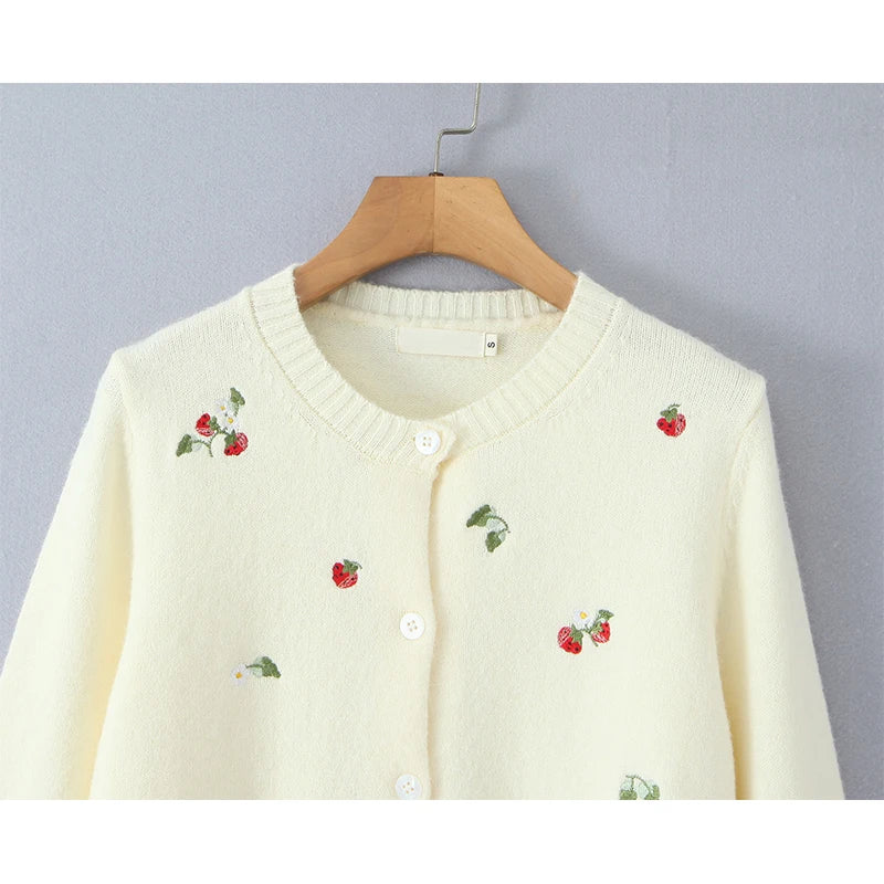 Cherry Embroidered Knit Cardigan