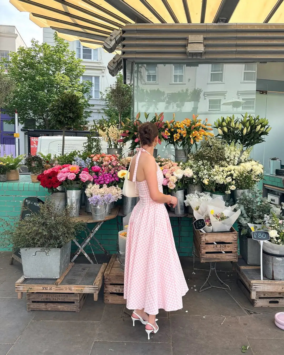 Pink Plaid Backless Halter Low-Waist Mini Dress