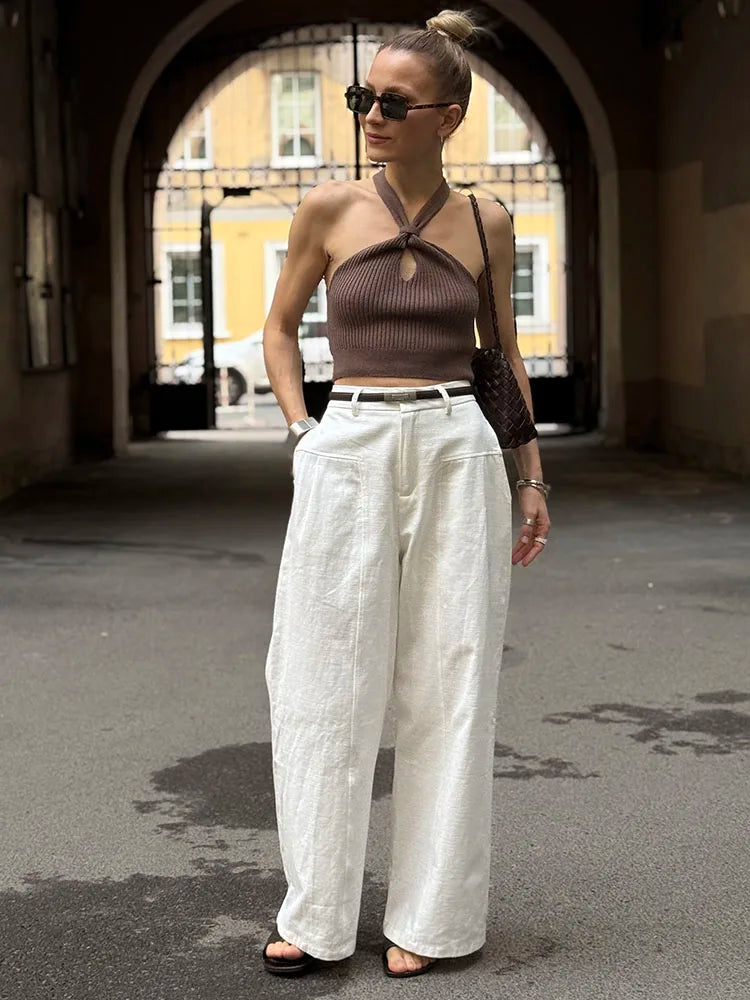 High Waist Cotton-Linen Wide Leg Pants