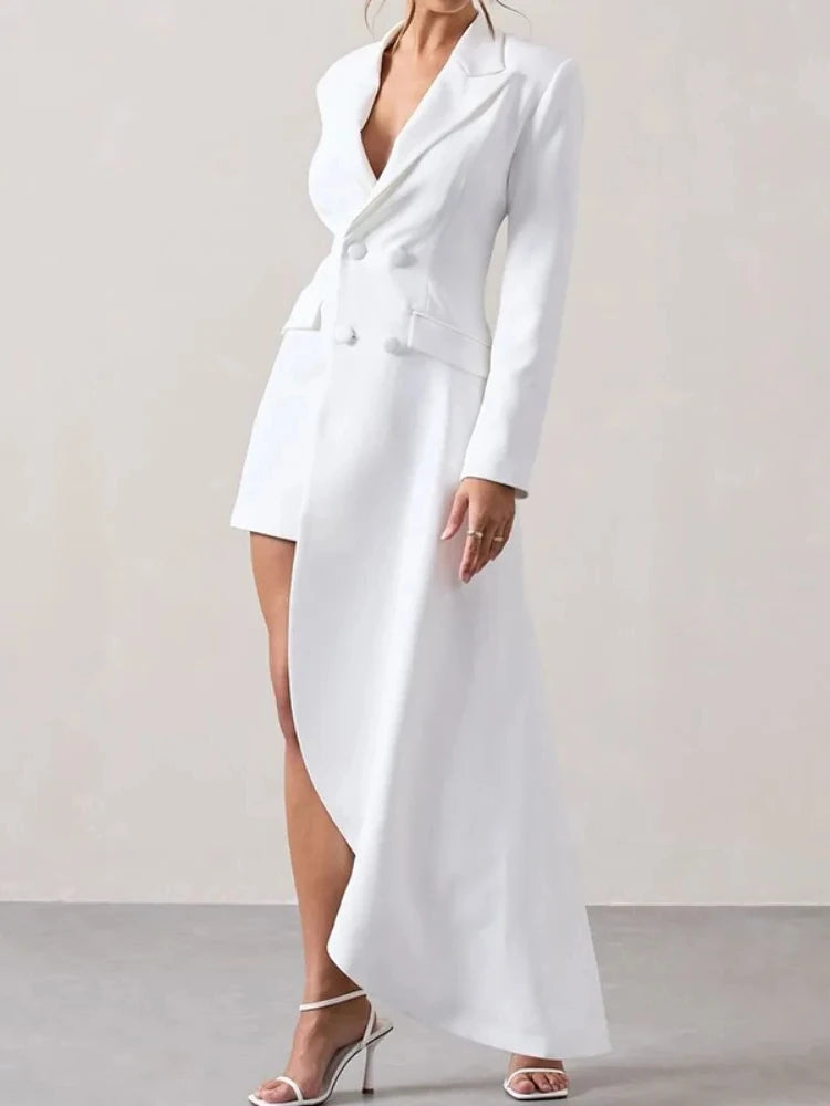 Black & White High-Low Notched Collar Blazer