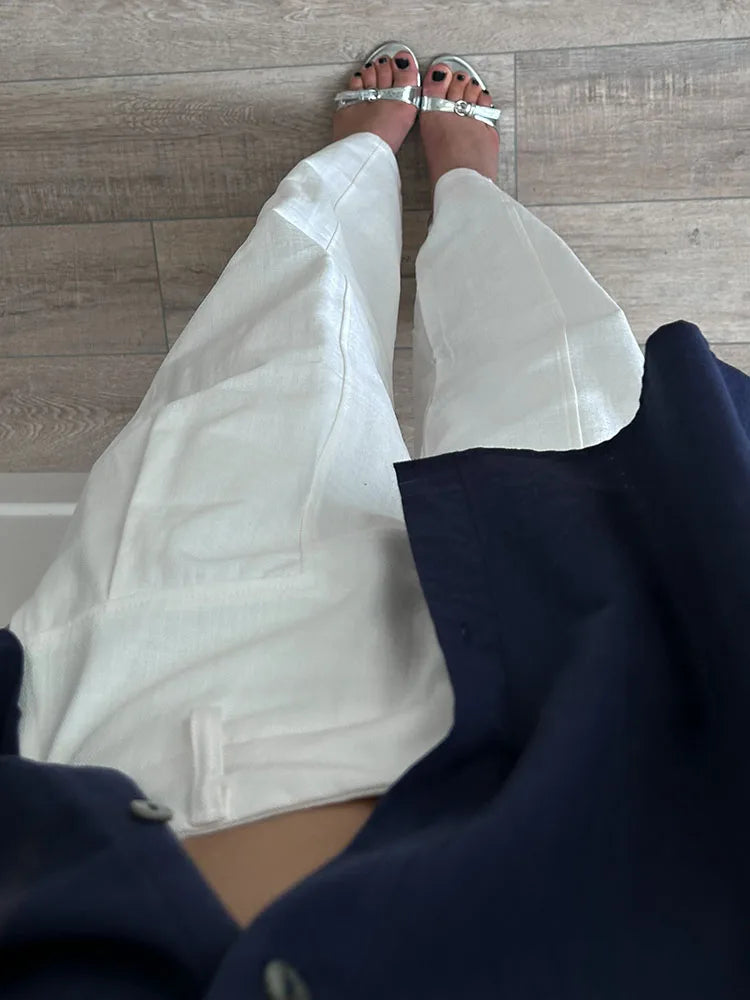 High Waist Cotton-Linen Wide Leg Pants