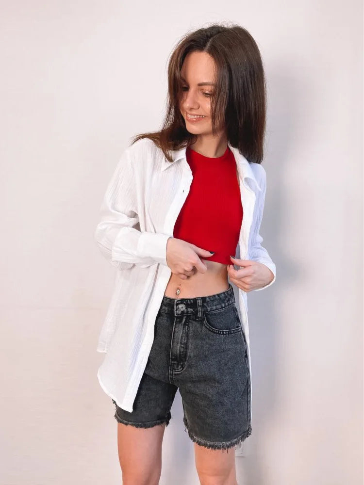 High Waist Blue Denim Shorts