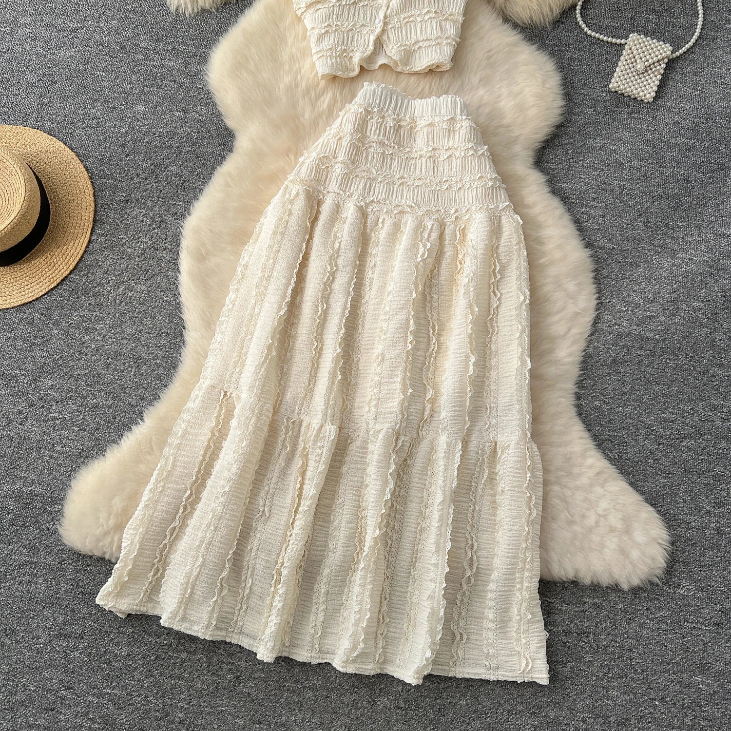 Women’s Casual Beach Two-Piece Set – Button-Front Camisole & A-Line Skirt