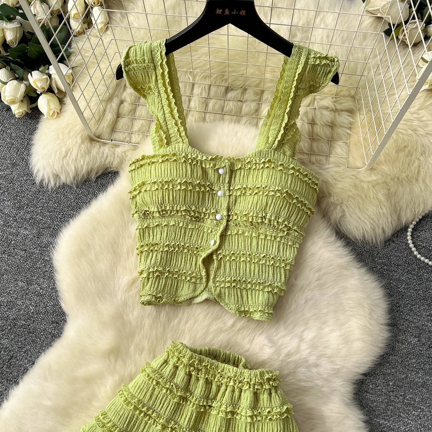 Women’s Casual Beach Two-Piece Set – Button-Front Camisole & A-Line Skirt