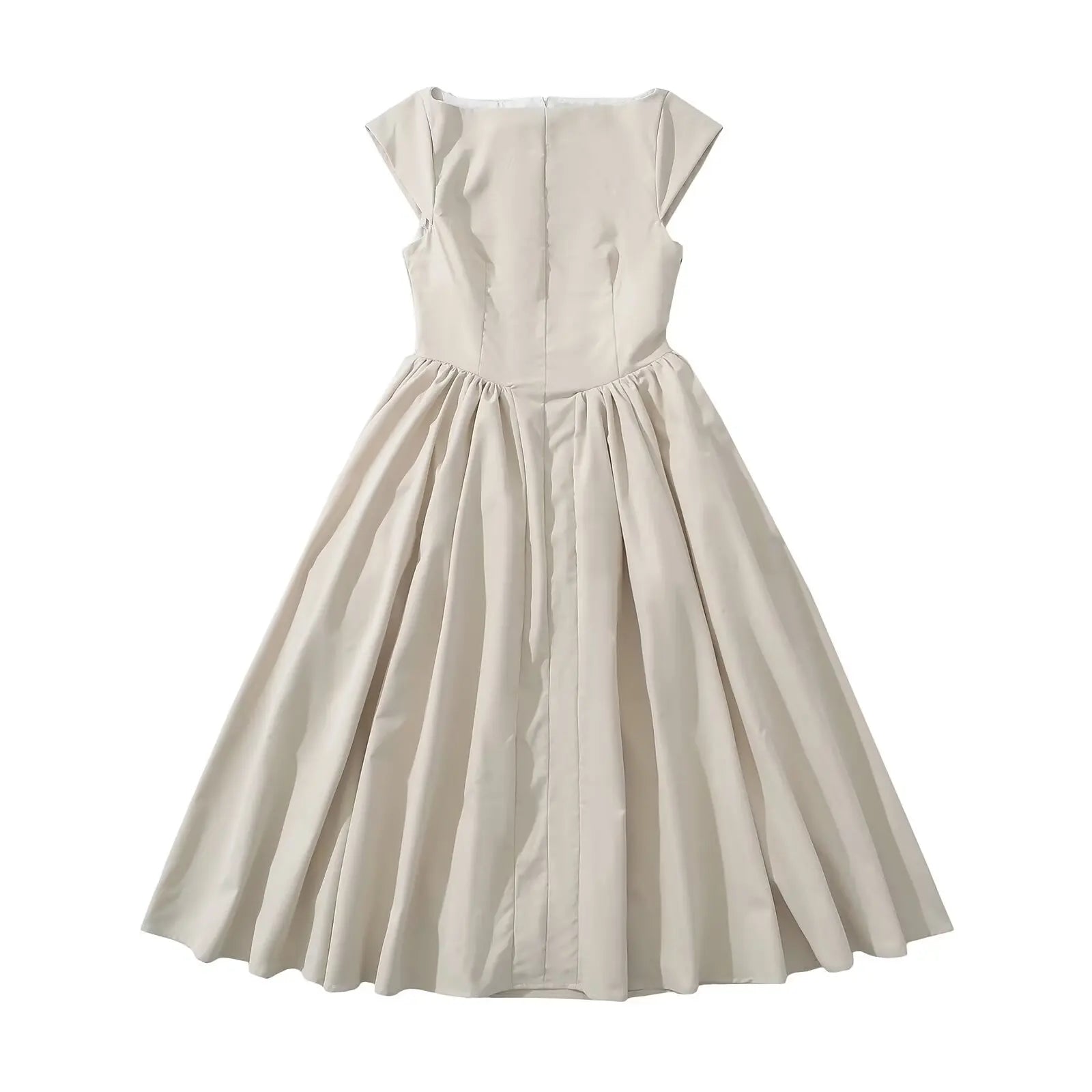 Backless Pleated Low-Waist A-Line Midi Dress