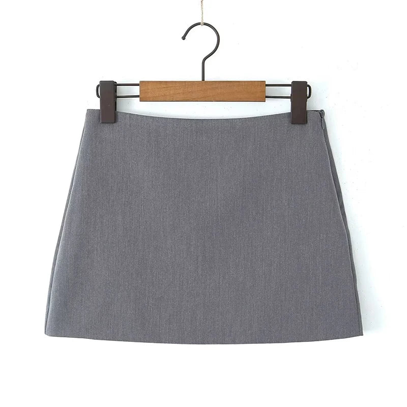 High-Waist Side-Zip Grey Mini Skirt