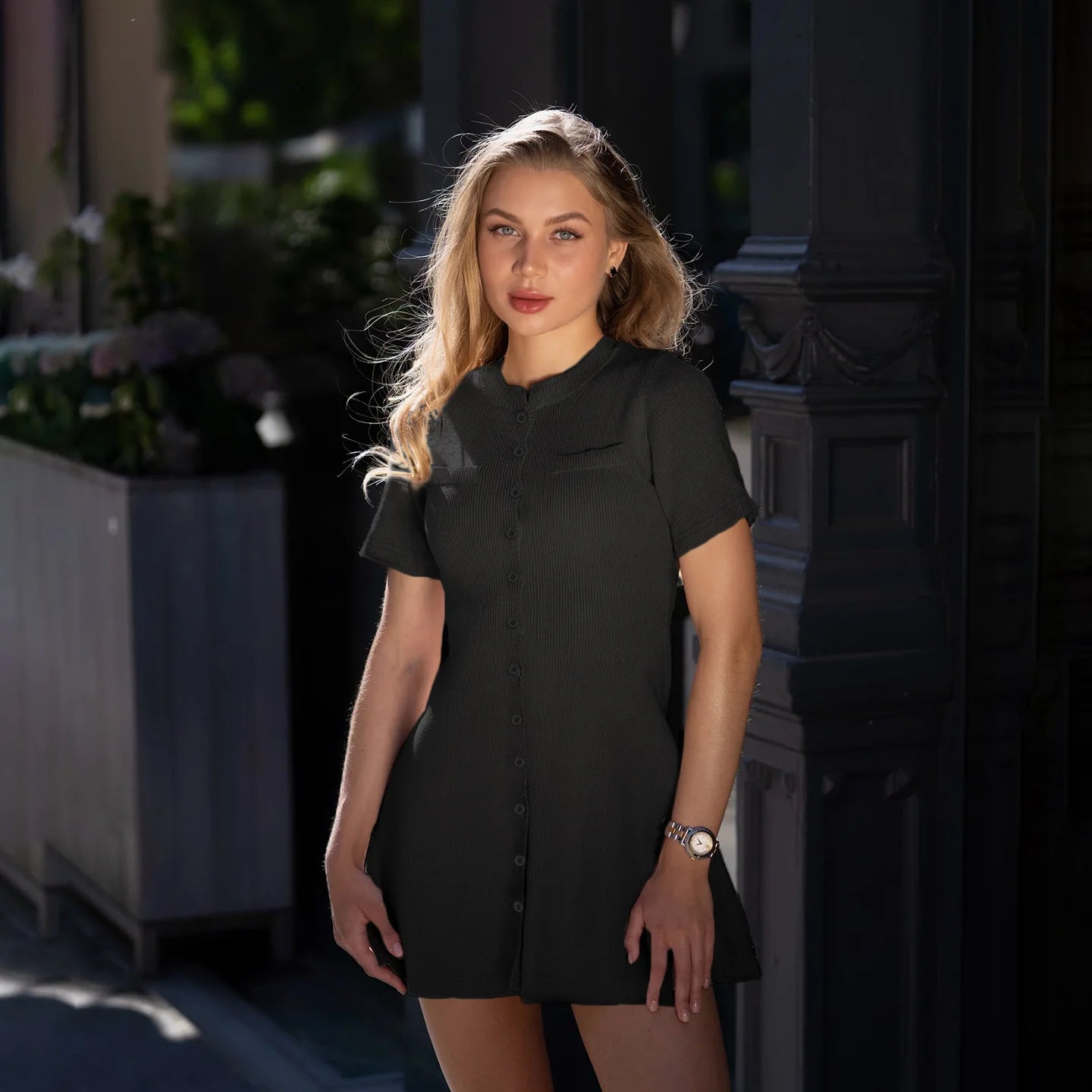 Patchwork Knit Short Dress