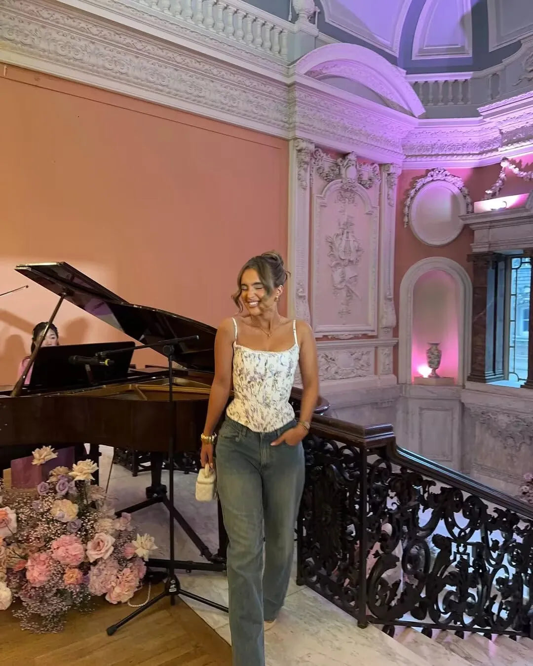 Floral Lace Spliced Bandage-Back Camisole Crop Top