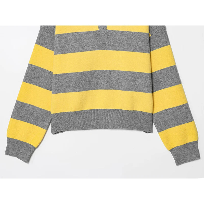 stripped::Yellow and gray striped sweater on a white background