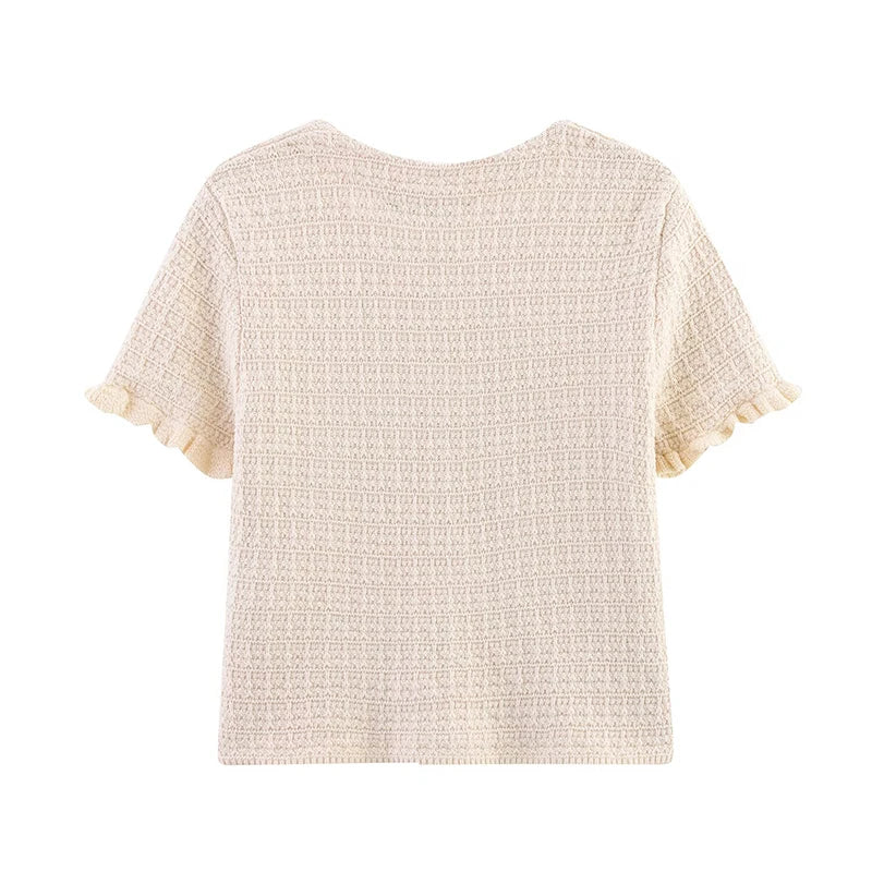 Short-Sleeve Knit Button Cardigan