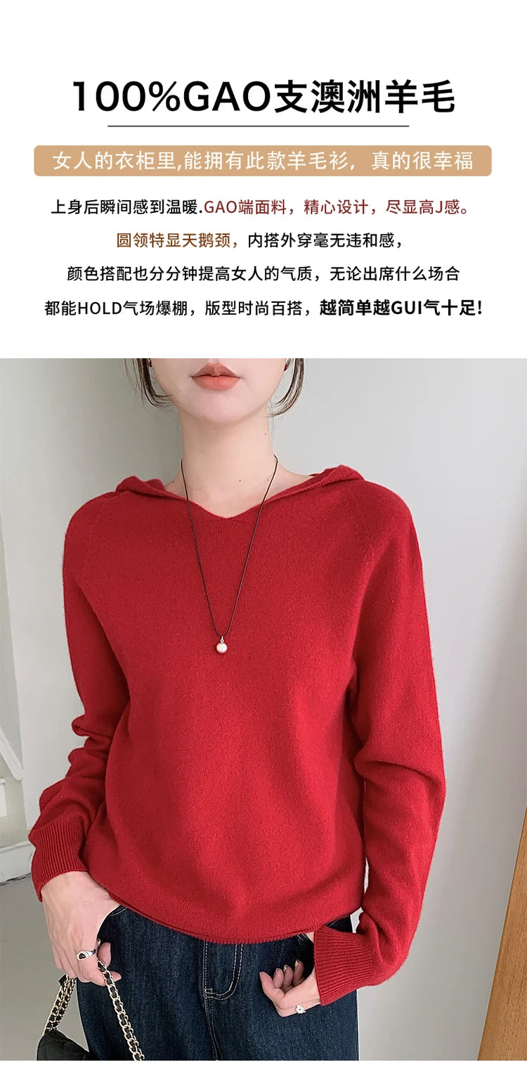 Women’s 100% Wool Hooded Sweater