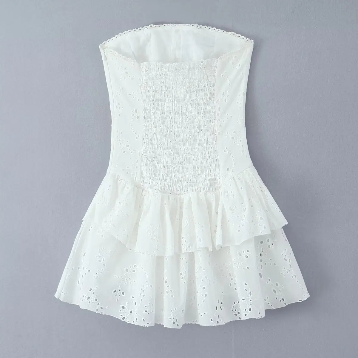 Hollow Out Embroidered Strapless Fit-and-Flare Mini Dress