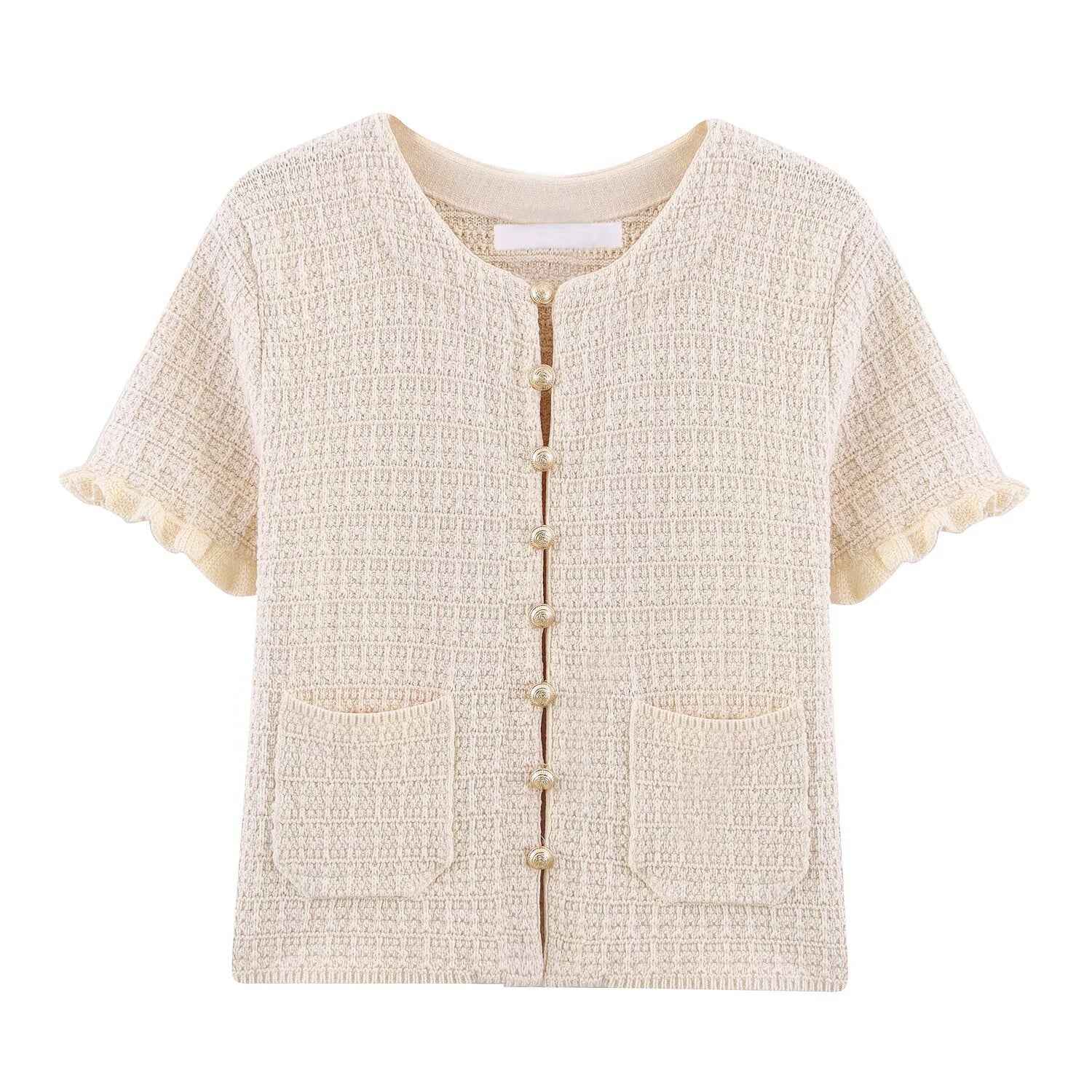 Short-Sleeve Knit Button Cardigan