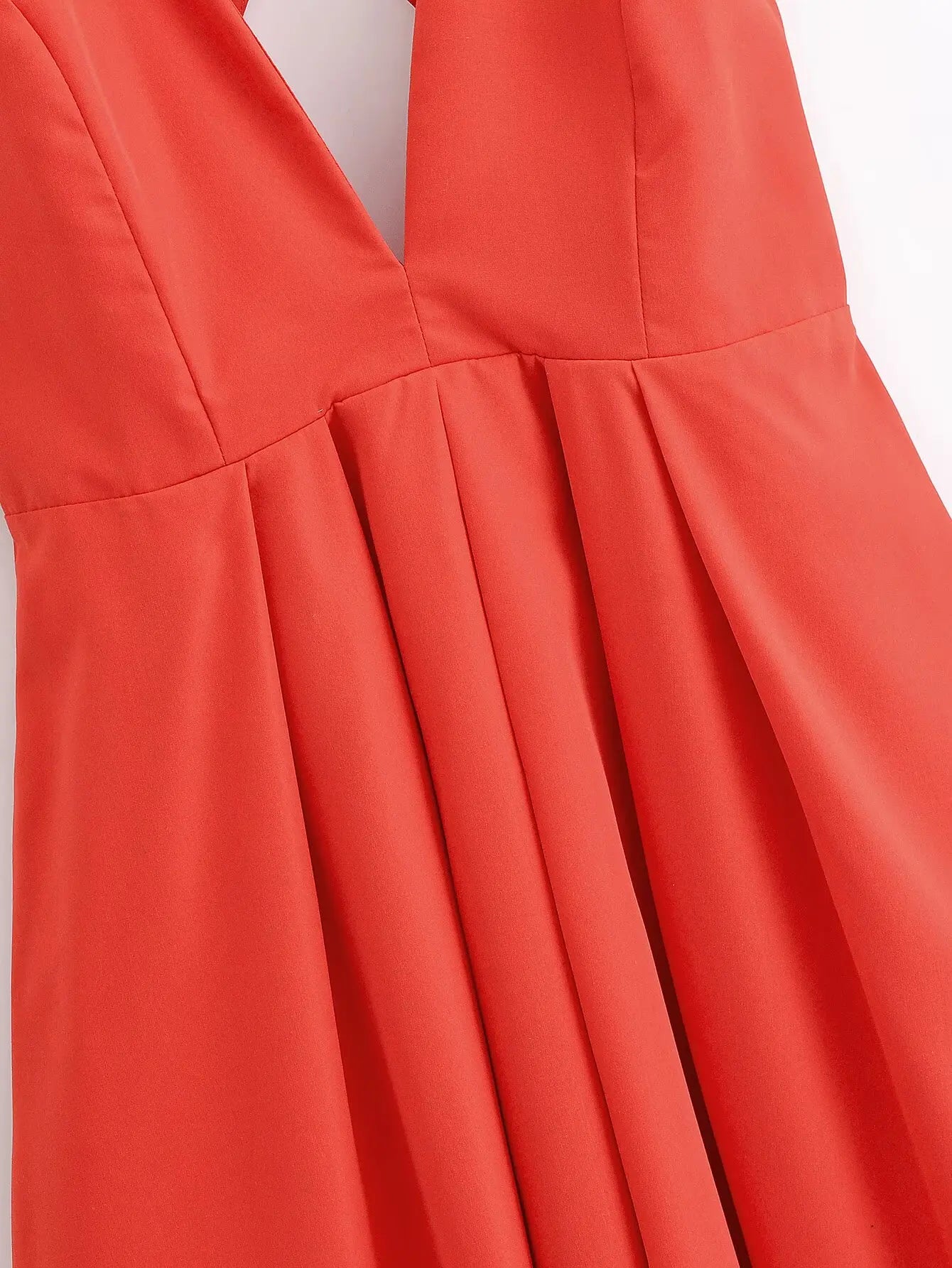 Red Backless Halter Pleated A-Line Maxi Dress