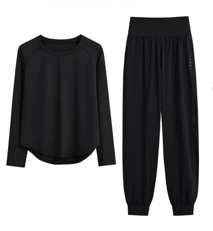 Two-Piece Yoga Set Long Sleeve Top & High Waist Pants
