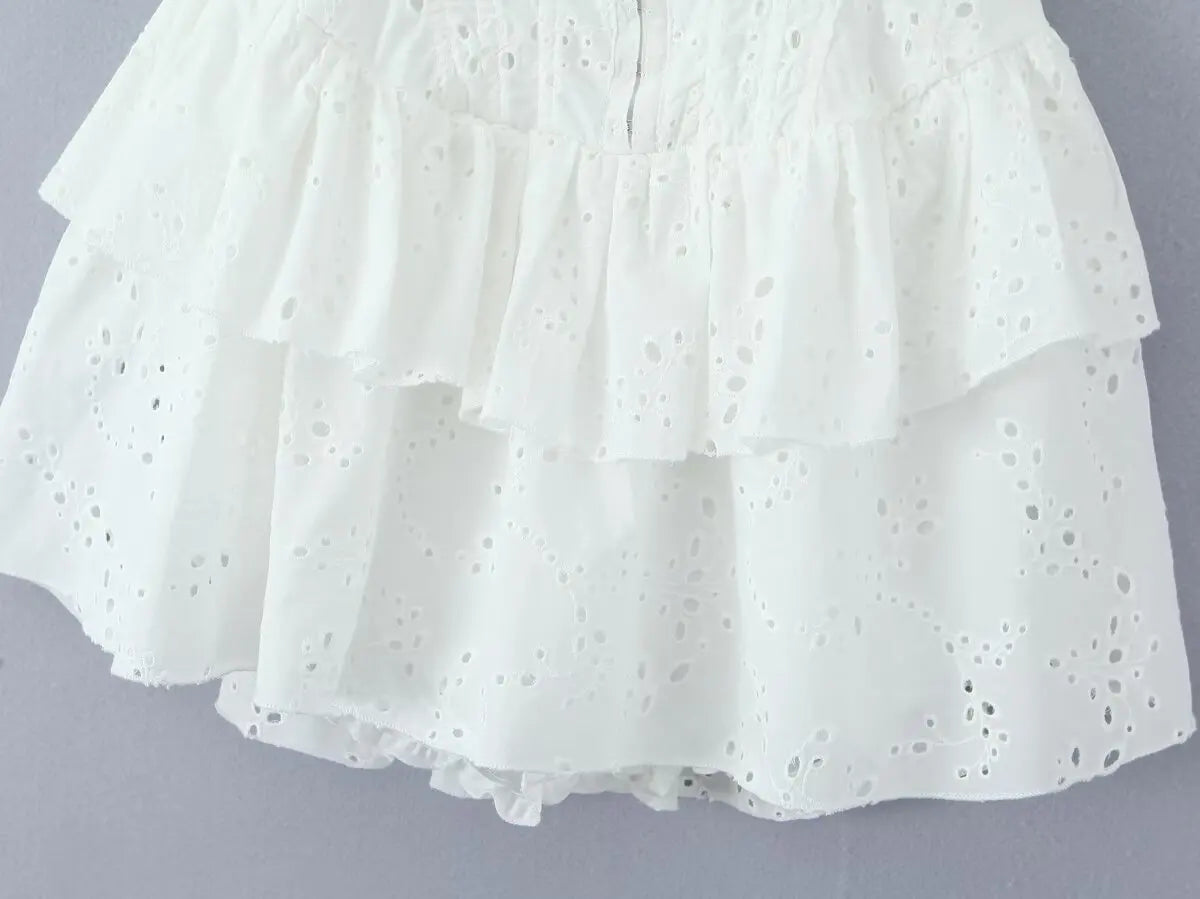 Hollow Out Embroidered Strapless Fit-and-Flare Mini Dress