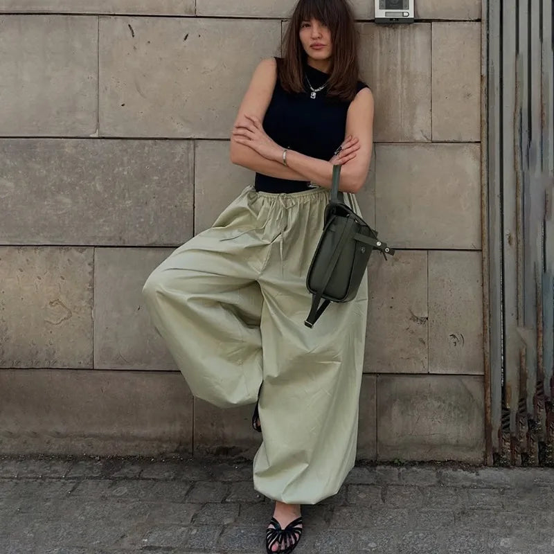 High Waist Wide-Leg Patchwork